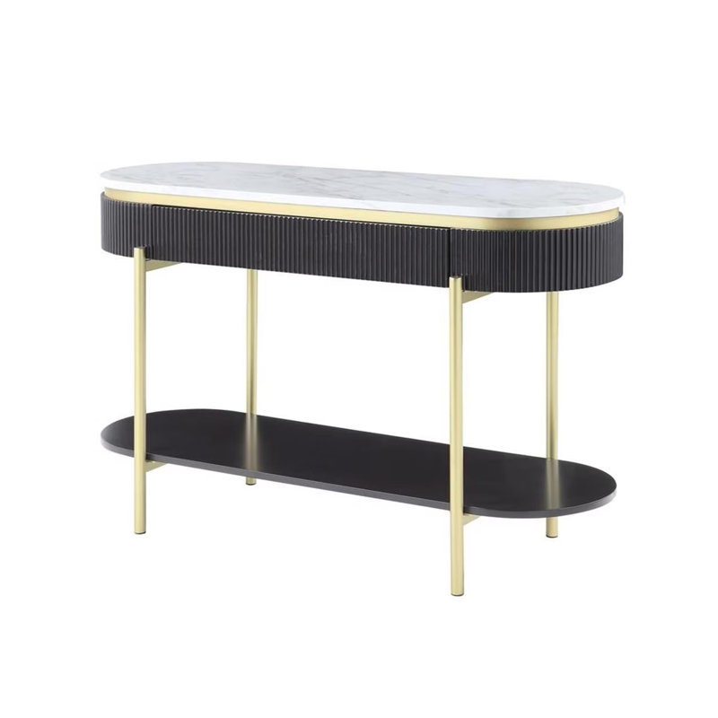 47.6" W Glam Sofa Table, Dark Walnut, Black