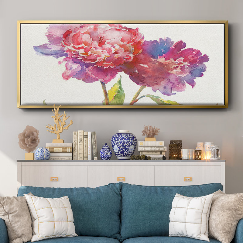 Prise pivoines I - toile encadrée, H 8 po x l 20 po