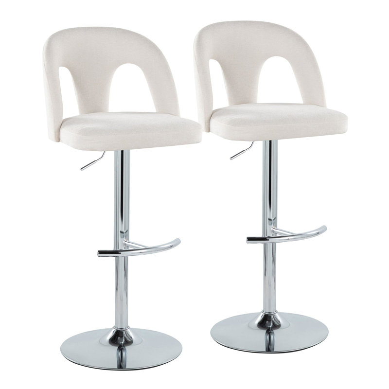 Ensemble de 2 tabourets de bar réglables Ava, Tissu blanc neige, Chrome chrome