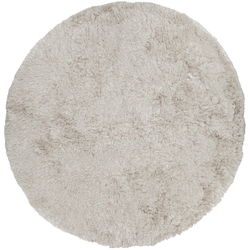 Croydon Authentic Hand-Woven Handmade High Pile Modern Shag Wool & Polyester Area Rug, Round 7'9", Ivory
