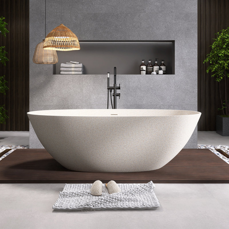 Baignoire de trempage autoportante moderne en résine de 71 po avec trop-plein et drain escamotable, orange, Orange