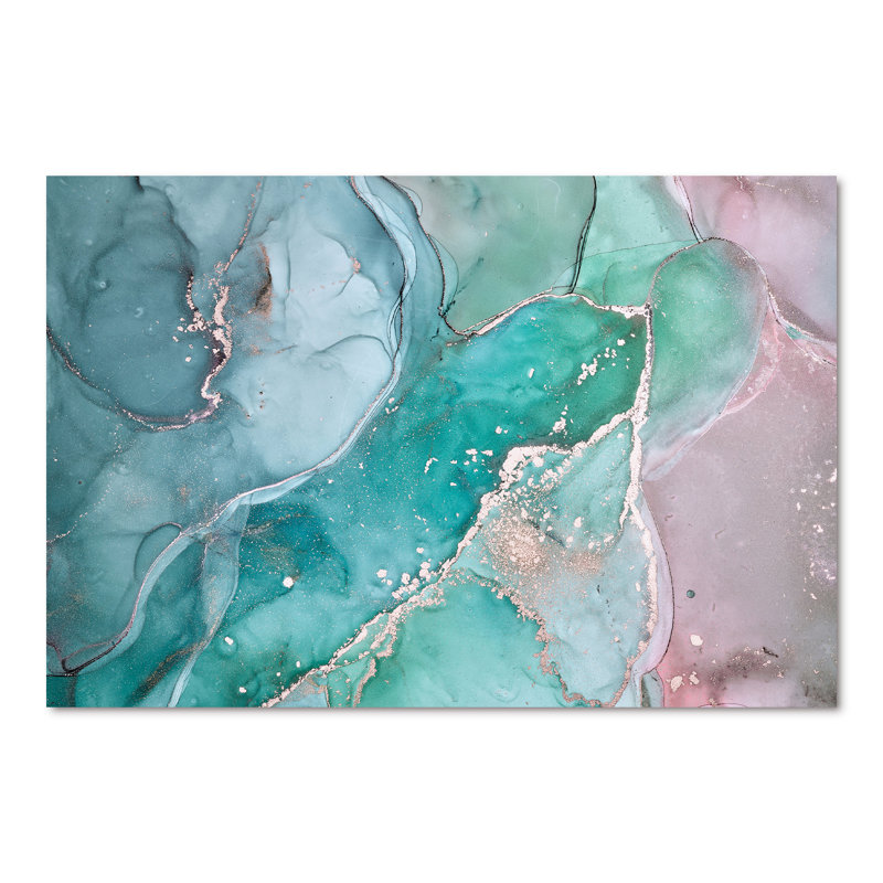 Marbre abstrait turquoise - peinture sur toile, Toile tendue, H 40 po x l 60 po