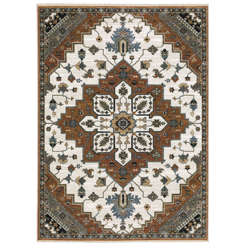 Eldyn Oriental Medallion Rust/ Ivory Area Rug, Rectangle 5'3" x 7'9"