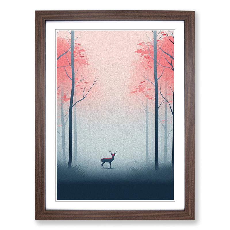 Spring Forest Minimalism - Single Picture Frame Print on Wood, 64cm H x 46cm W, Walnut Framed