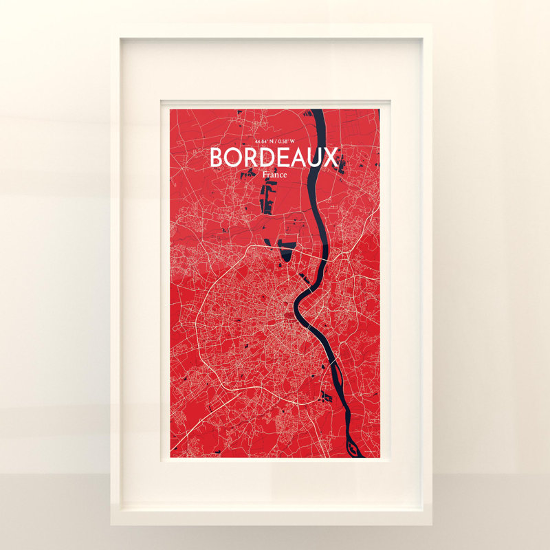 Bordeaux City Map in Nautical 1 Piece Wall Art, 17cm H x 11cm W x 0.05cm D