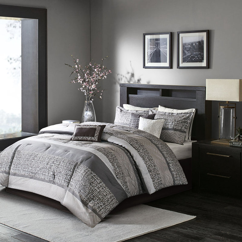 King Comforter - Grey/Taupe Hidden Zipper Size Bedding Flame Retardant