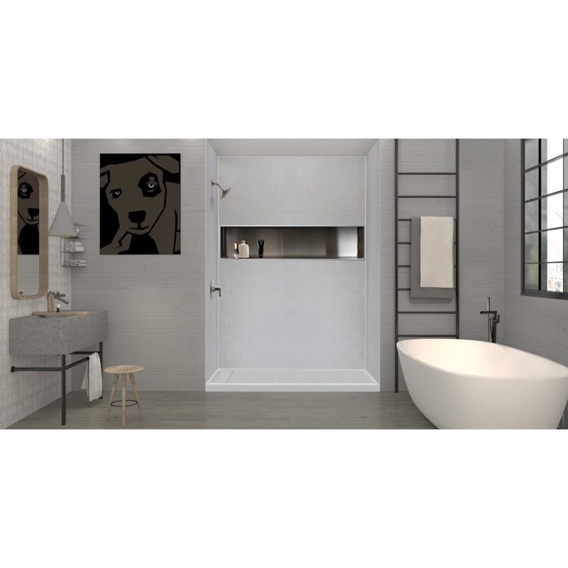 Gray 60'' x 32'' Rectangular Resin Shower Base with Right Drain