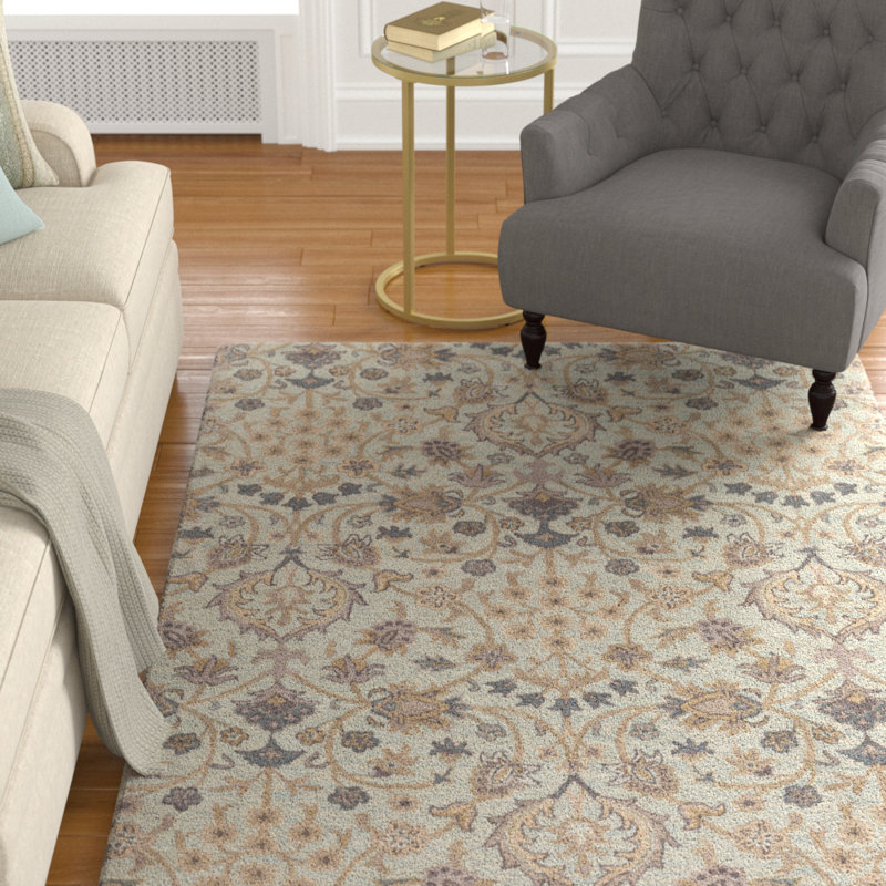 Tapis gris clair / beige en laine touffeté à la main Alden, Rectangle 9 pi x 13 pi