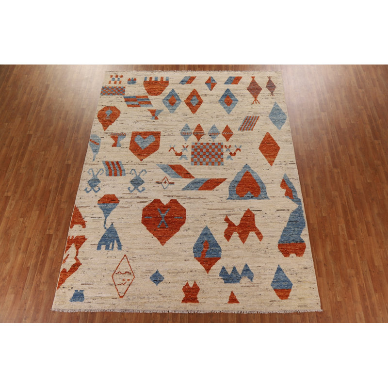 Tapis oriental géométrique marocain noué à la main 9 x 12