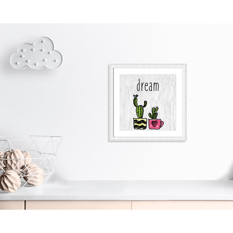 «Cacti A», art encadré, H 22,5 po x l 22,5 po x P 0,6 po, Encadré plat à grain de bois blanc