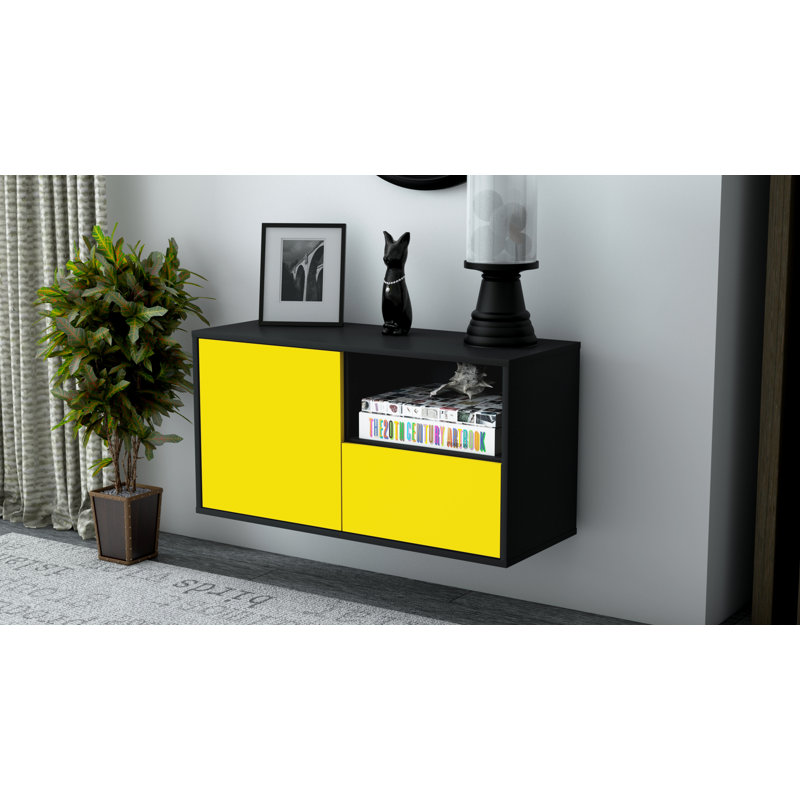 Pomroy Unfinished Floating TV Stand, Yellow
