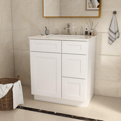 30 In. W X 21 In. D X 34.5 In. H In Antique Plywood Ready To Assemble Floor Vanity Sink Base Kitchen Cabinet With Right Door