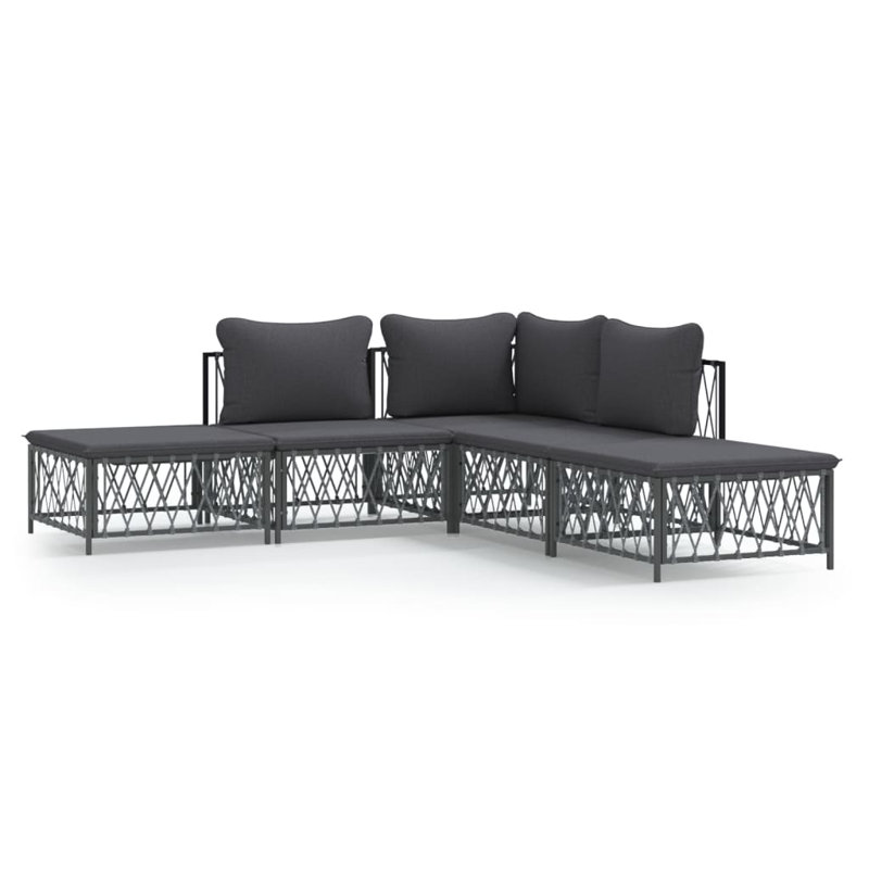 Ensemble de conversation avec canapé et coussins 5 pièces, Anthracite