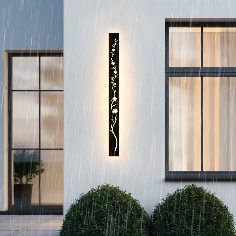 LED Waterproof Outdoor Wall Light, Modern Black Hollow Peach Blossom Design, Ideal for Patio, Garden, Villa Wall Decor Lighting