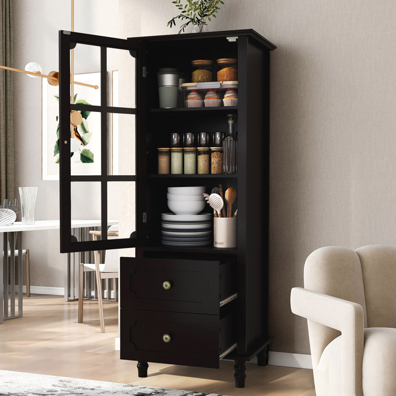Armoire arquée avec portes en verre et double tiroir, Black