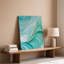 Toile, "A Clos Up Image abstraite", présentant une texture d'art en marbre fluide avec de doux motifs tourbillonnants dans des tons de turquoise-1049424720