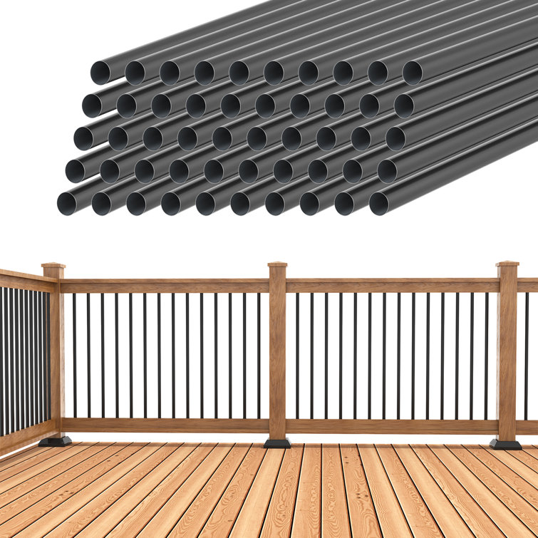 Metal Deck Railing Hollow Round Deck Railing Spokes Black Matte Finish