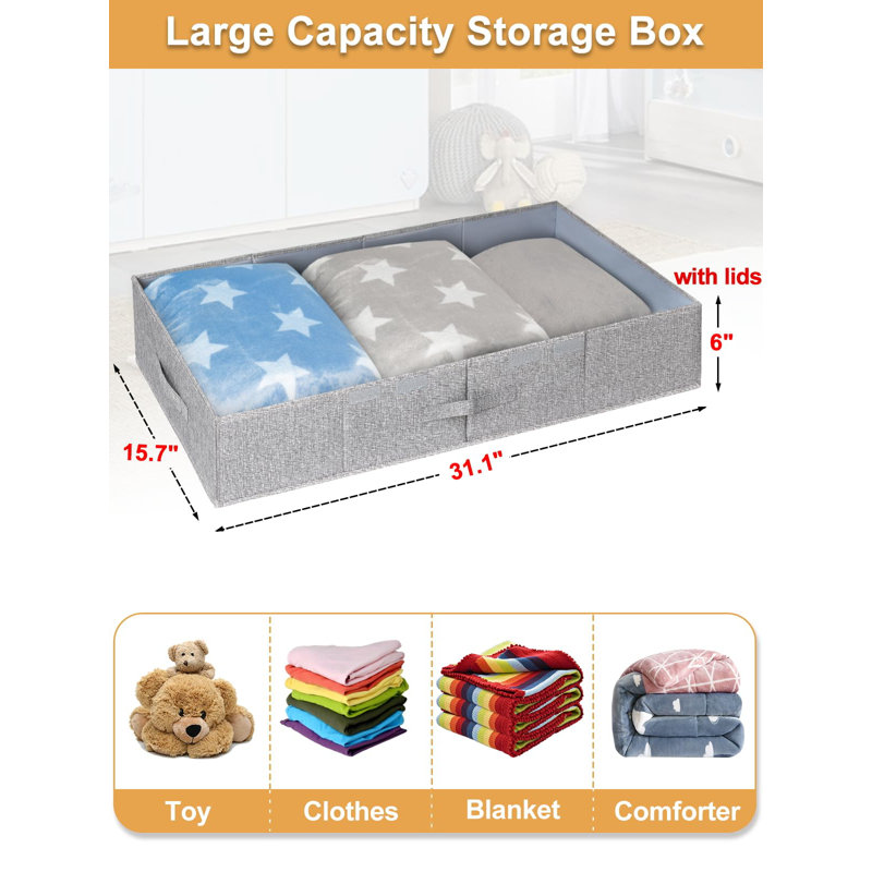 Under Bed Storage Containers, Set Of 2 Low Profile Under Crib Storage Bins With Lid, Large Sturdy Under Bed Clothes Drawer Organizers Box, Grey