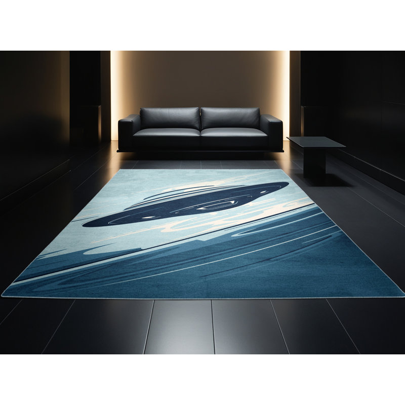 Machine Washable Maurice Alien Flying Saucer Modern Rug in Blue – SkyBlue Binding, 2x4