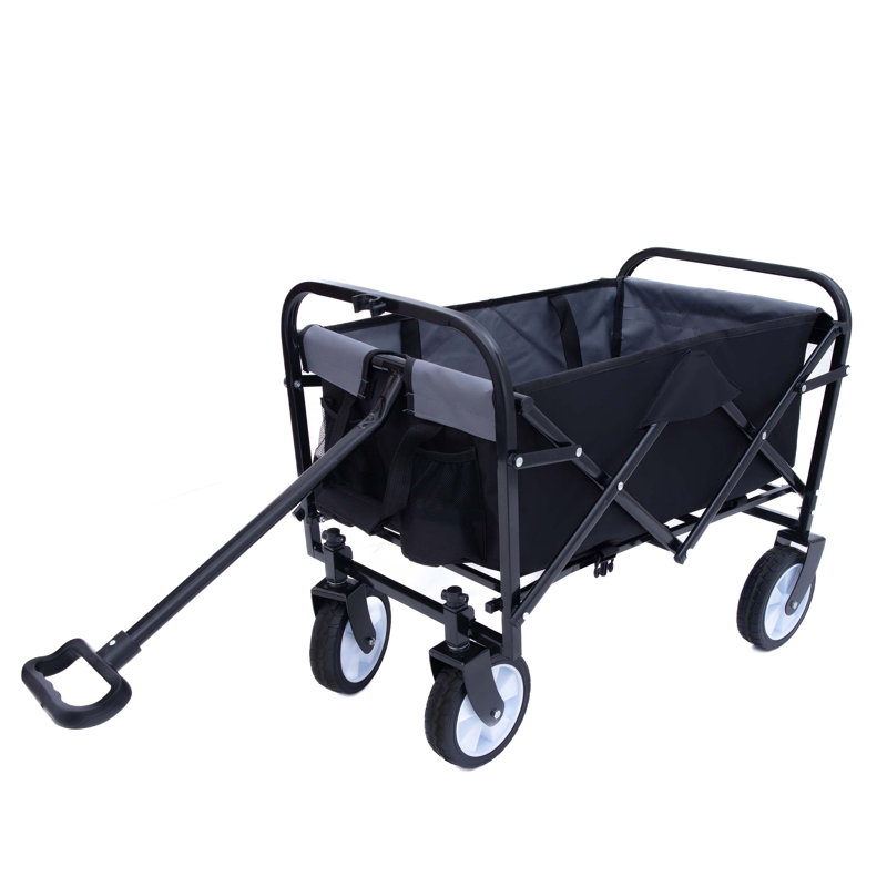 Collapsible Foldable Wagon Cart with strapping system, Beach Wagon Utility Cart Utility Wagon Grocery Cart for Camping Shopping Sports Gardeing Fishing Supports 225lbs All-Terrain Wheels
