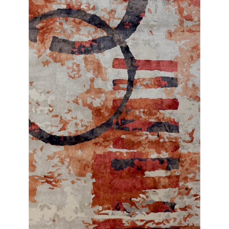 Tapis rouge / blanc / noir noué à la main de haute qualité, Rectangle de 10 pi x 14 pi