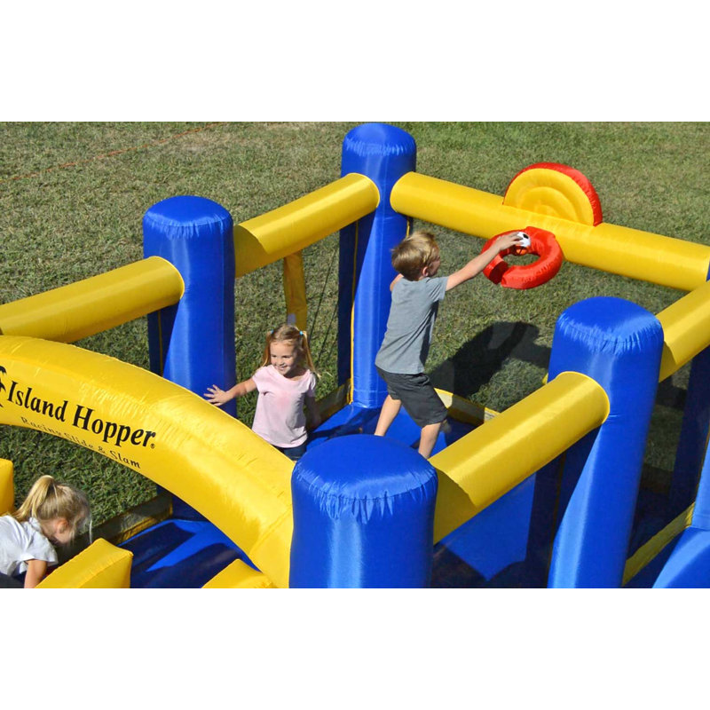 Island Hopper Blue and Yellow Bounce House with Dual Slides