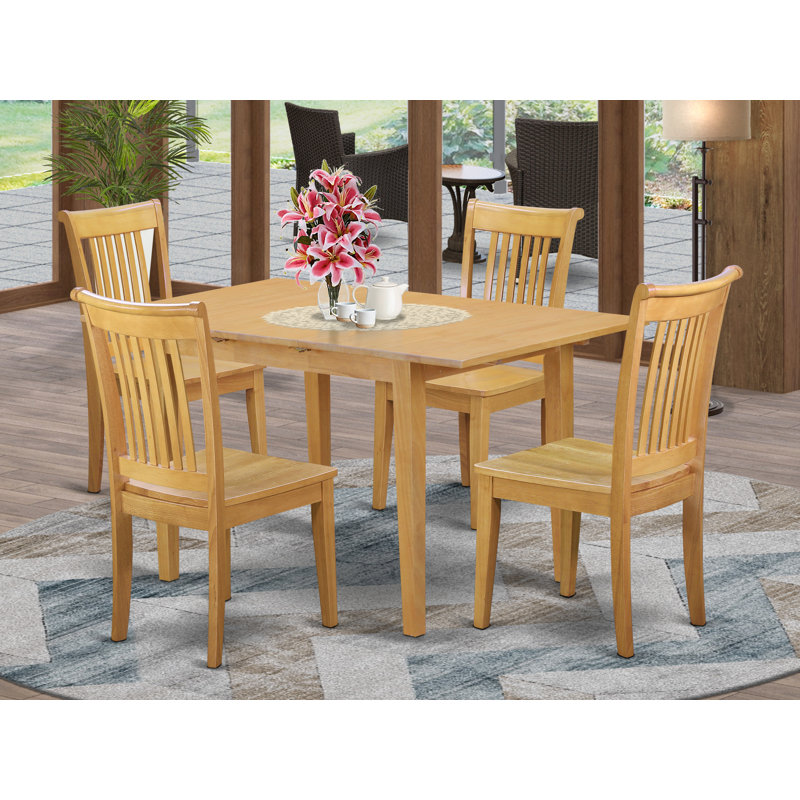 5 Piece Dinette Set for 4 Includes a Rectangle Dining Table with Butterfly Leaf and 4 Dining Room Chairs, Oak