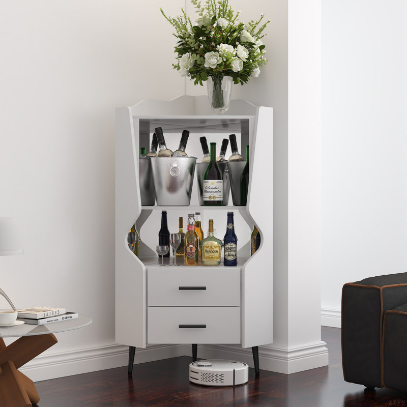 27''W Home Corner Bar Cabinet, White