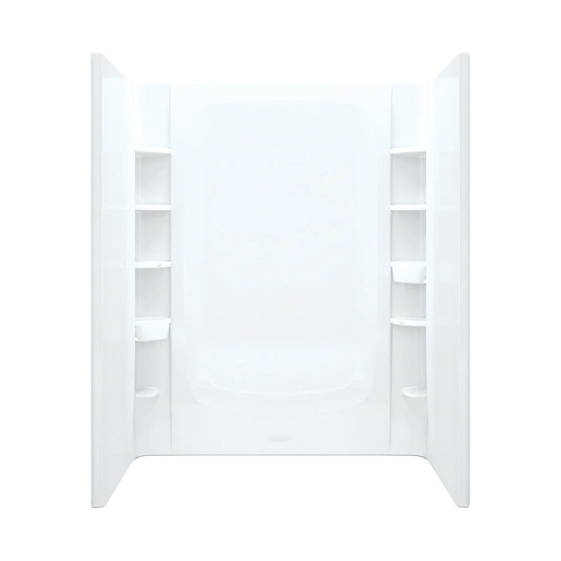 60" W x 75.75" H Frameless Rectangle Sliding Shower Kit with Towel Bar and Base Included, White, Silver