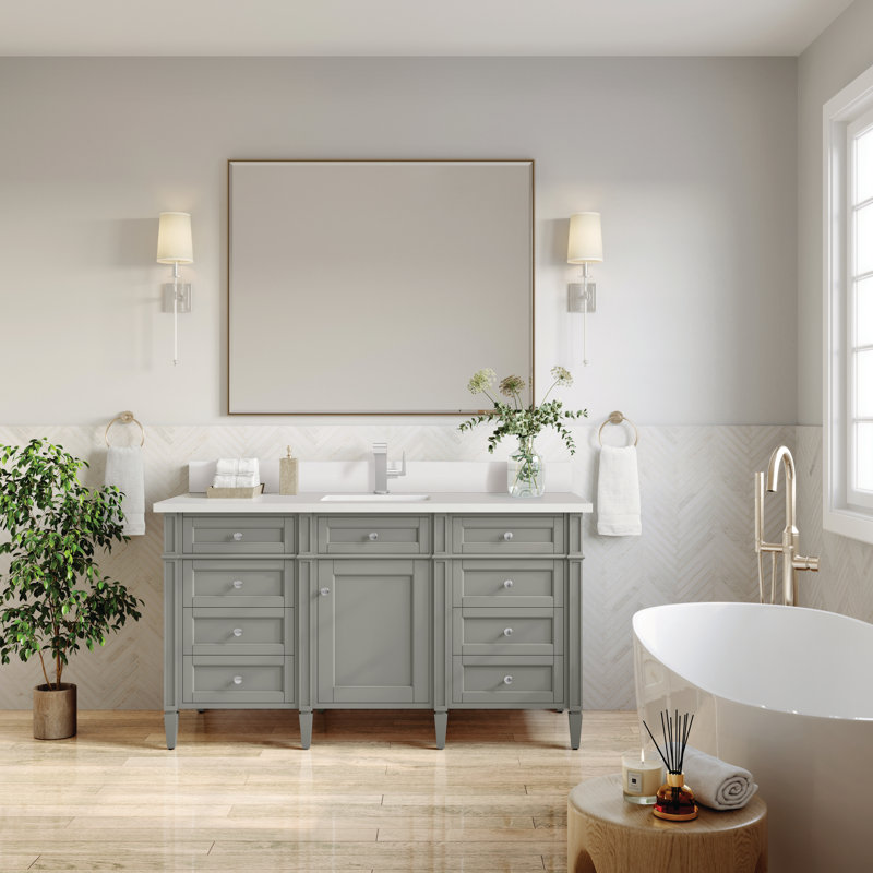Meuble-lavabo simple 60 po Dussault, Acajou bruni, Blanc Zeus, Trou unique