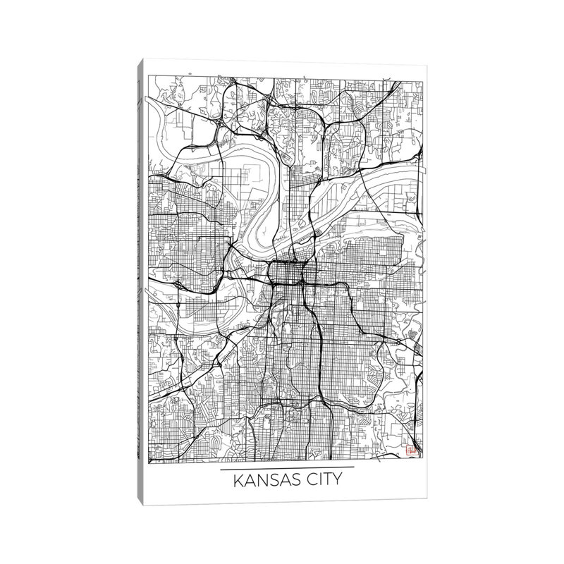 Kansas City Minimal Urban Blueprint Map by Hubert Roguski - Wrapped Canvas Print, 20.32 cm H x 30.48 cm W