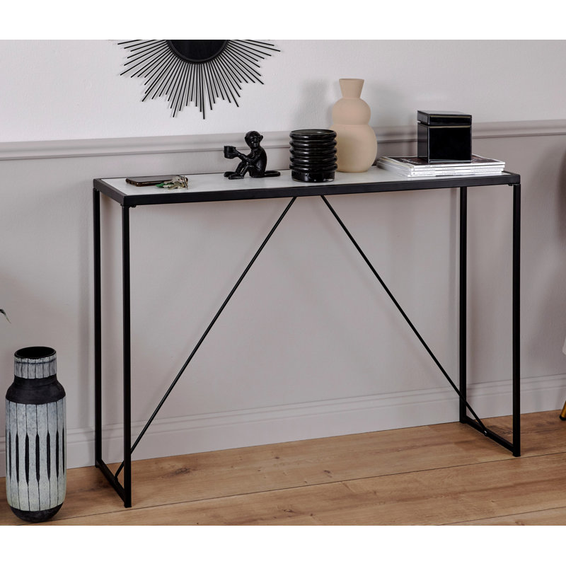 Shartlesville 111cm Console Table, Marble White, Black