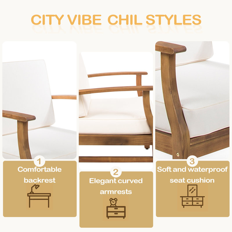 Ensemble de 2 chaises club, Crème, Brun