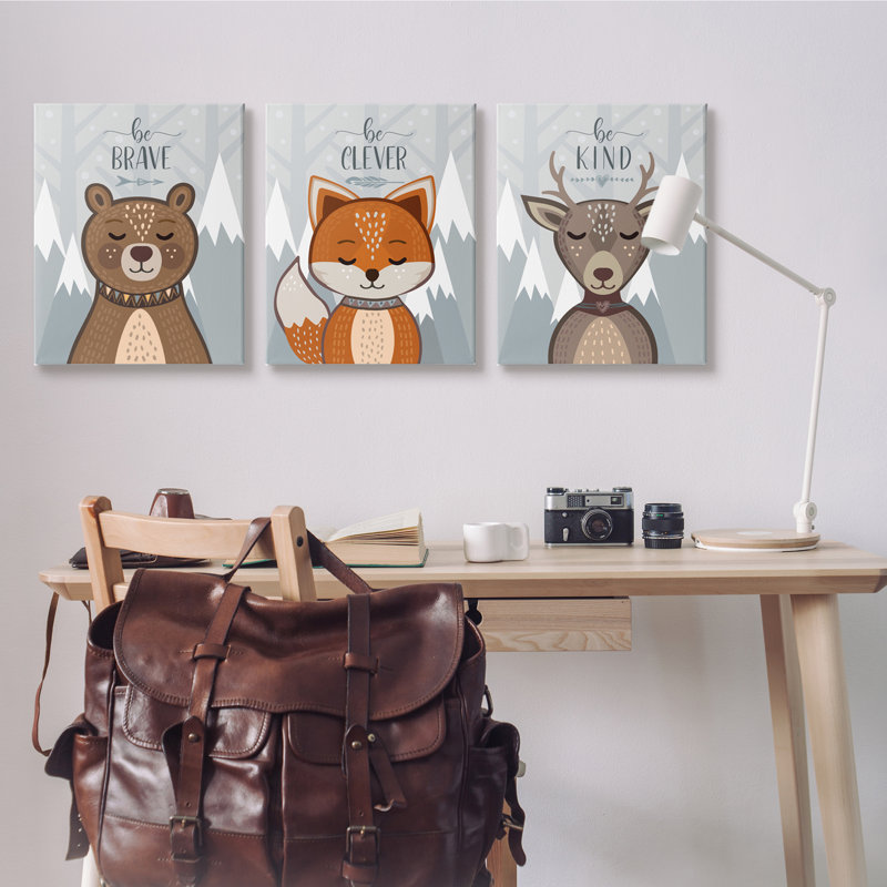 Be Kind Brave And Clever Expressions Animal de la forêt, H 30 po x l 24 po, Toile tendue