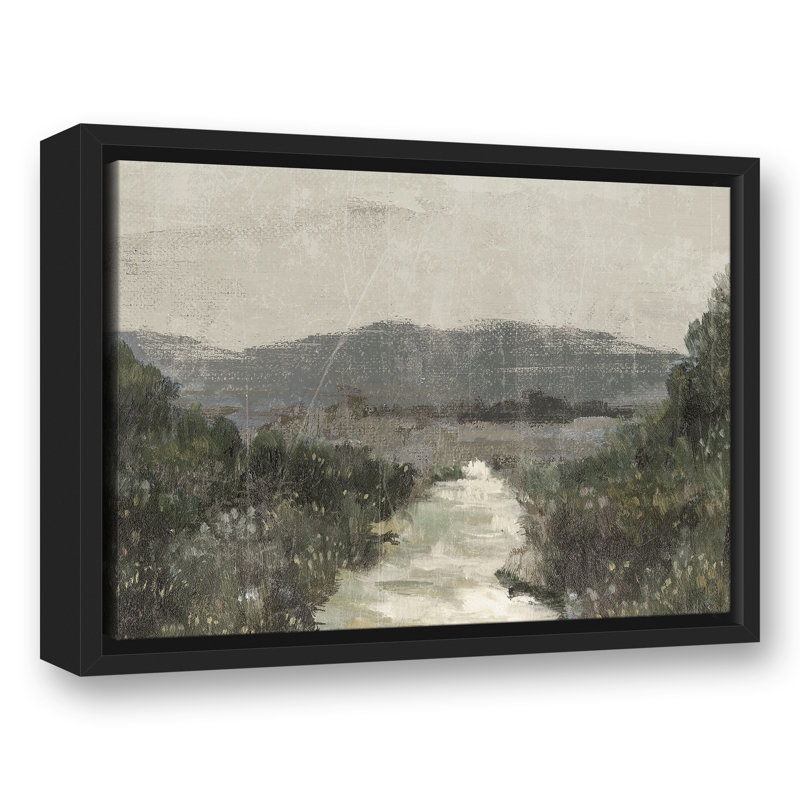 Paysage vert maussade, H 13,75 po x l 17,75 po x P 1,75 po, Cadre flottant noir