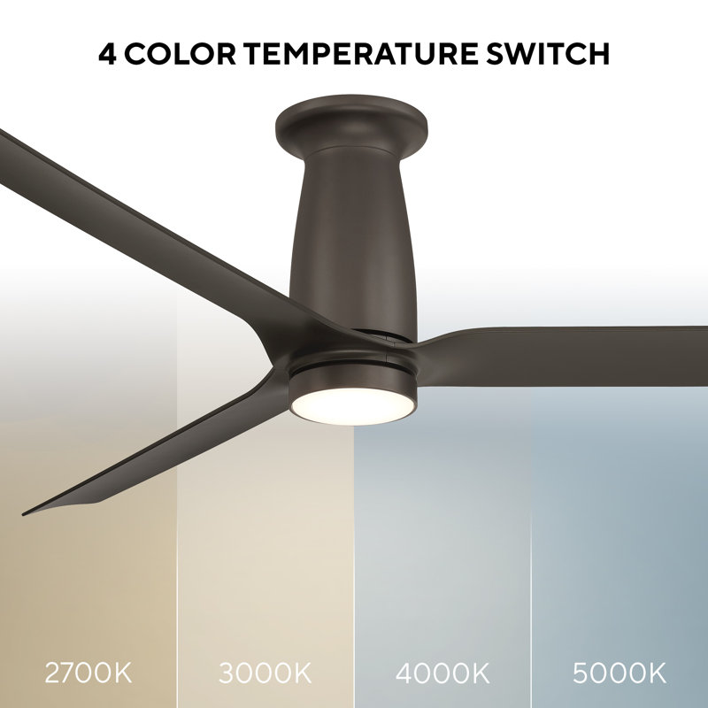 Smooth 3-Blade Flush Mount Smart Ceiling Fan With 2700K-3000K-4000K-5000K Selectable LED Light Kit and Remote Control Included, Works With Alexa and iOS or Android App