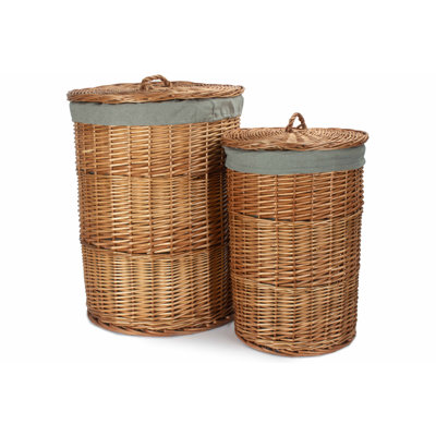 Wicker 2 Piece Round Laundry Basket Set With Lining