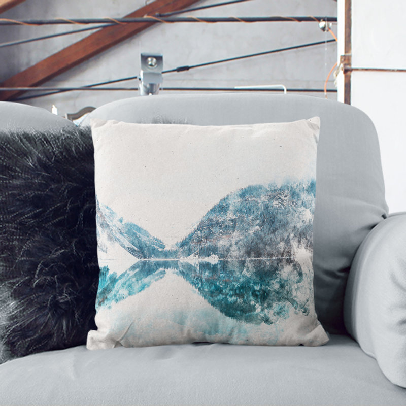 Mountain Range Reflection Cushion with Filling, Black, 40cm H x 40cm W x 15cm D