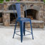 Commercial Grade Distressed Metal Indoor-Outdoor Counter Height Stool with Back-331454665-331454707