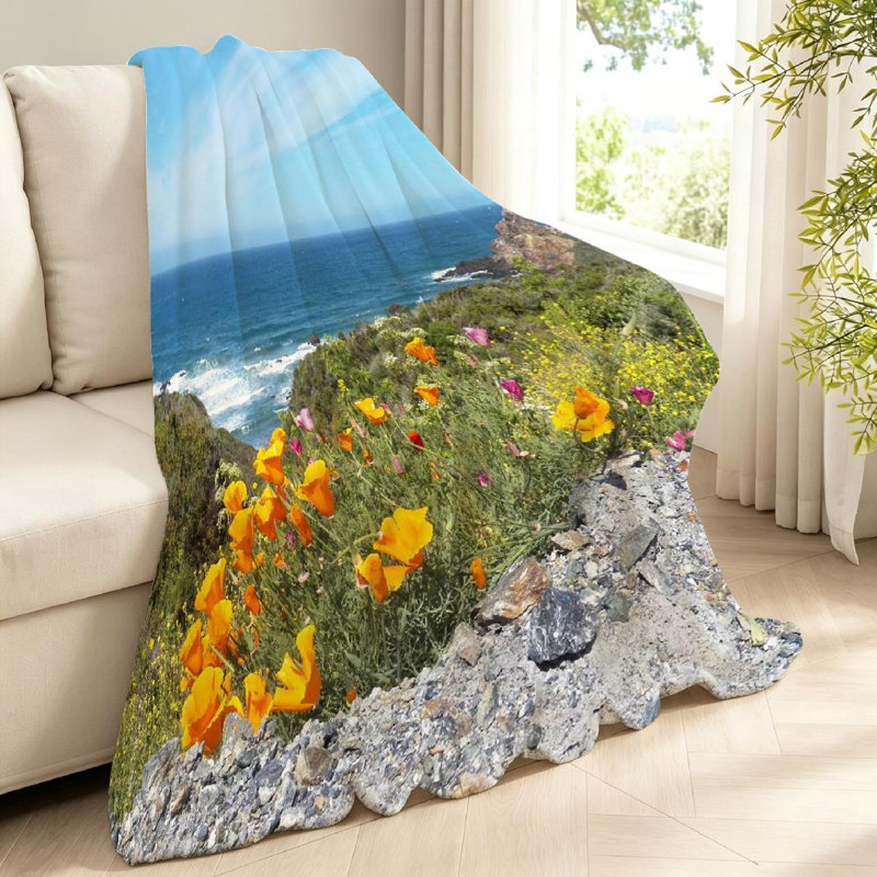 Jeté en flanelle transparente molletonnée, imprimé coquelicots Big Ocean, Throw 40" x 50"
