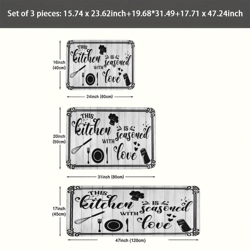 Tapis de cuisine rustique 3 pièces Rustic Kitchen Quote