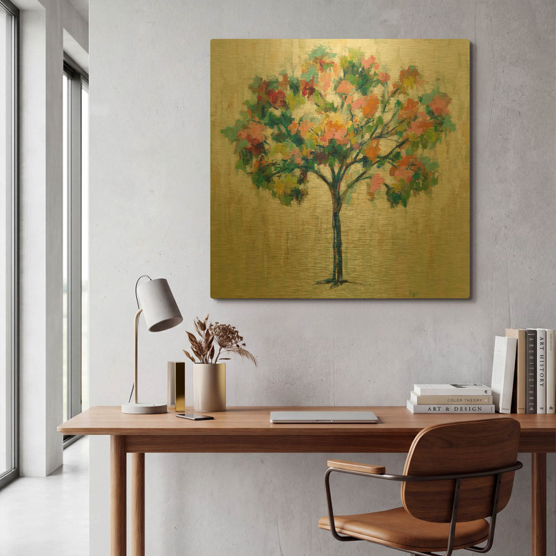 «Blooming Tree Neutral» par Silvia Vassileva, art mural en métal doré, 36 po x 36 po, 36 po x 36 po