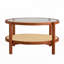 table basse circulaire à double couche, plateau en verre artisanal, rotin PE, structure en bois massif.-111179058