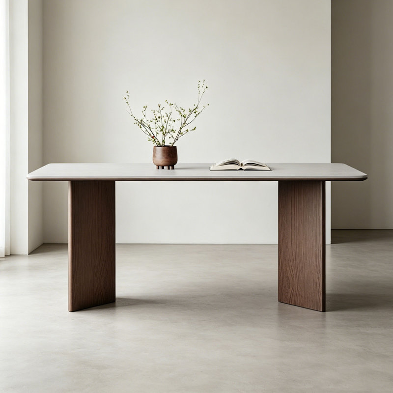 Table en pierre frittée blanche Wabi-Sabi, H 29,5 po x l 63 po x P 31,5 po