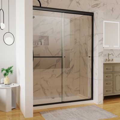 50 - 54" X 72" Shower Door In Matte Black With Smooth Tracks Transparent Glass And Reduced Leakage