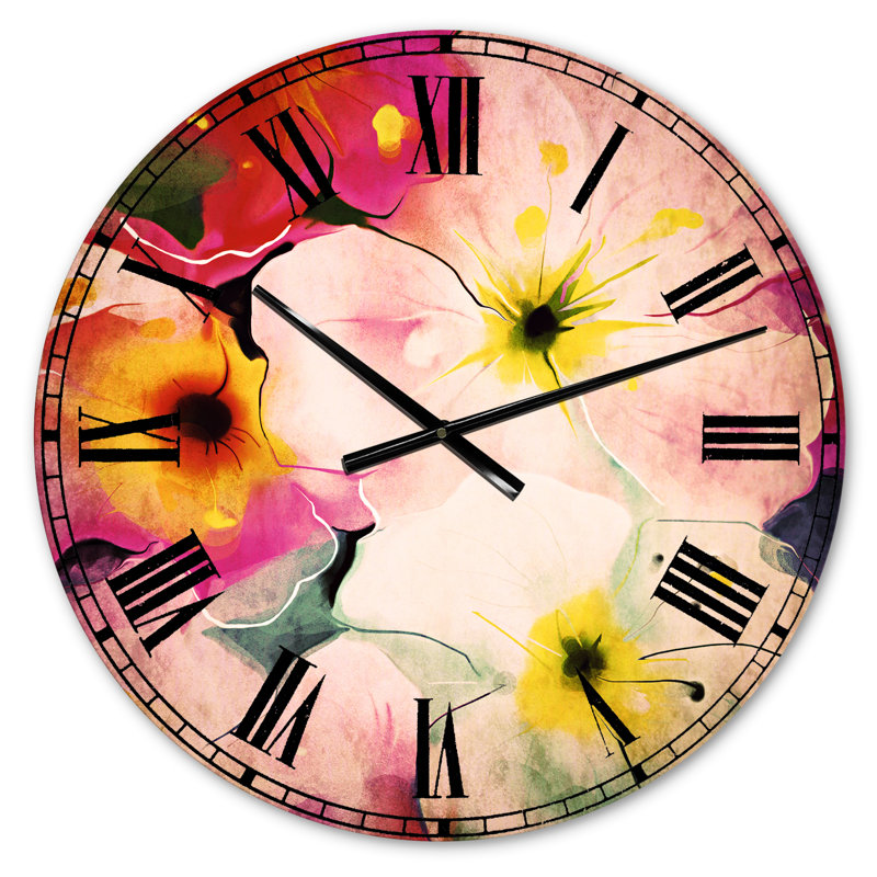 Motif floral aquarelle coloré - Horloge murale traditionnelle, Petit