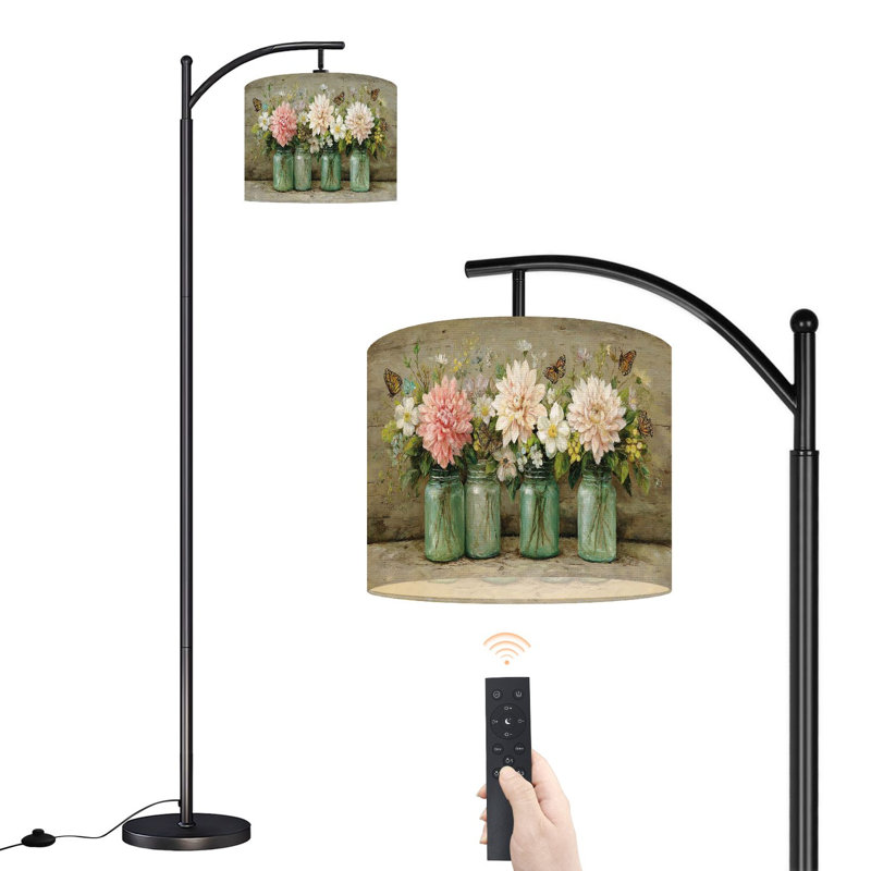Lampe sur pied à arc avec abat-jour réglable bleu sarcelle pour salle de bain