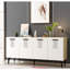 Console élégante en chêne saphir et blanc, panneau de particules recouvert de mélamine à 100%, épaisseur: 0,7 pouce | Solution de rangement élégante pour le salon et le vestibule, design durable et moderne-1011322467