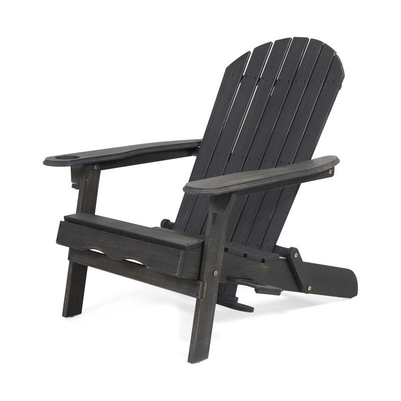 Chaise en bois gris foncé avec design pliable et porte-gobelets, 33,97 po H, 36,15 l, 30,8 P, 21,9 lb, pour les terrasses de terrasse extérieures avec capacité, profondeur, largeur, hauteur, cour arrière