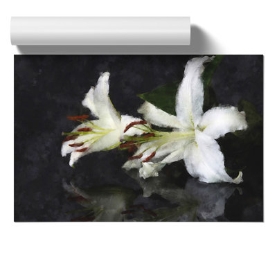 White Lily Flowers Painting - Frameless Print